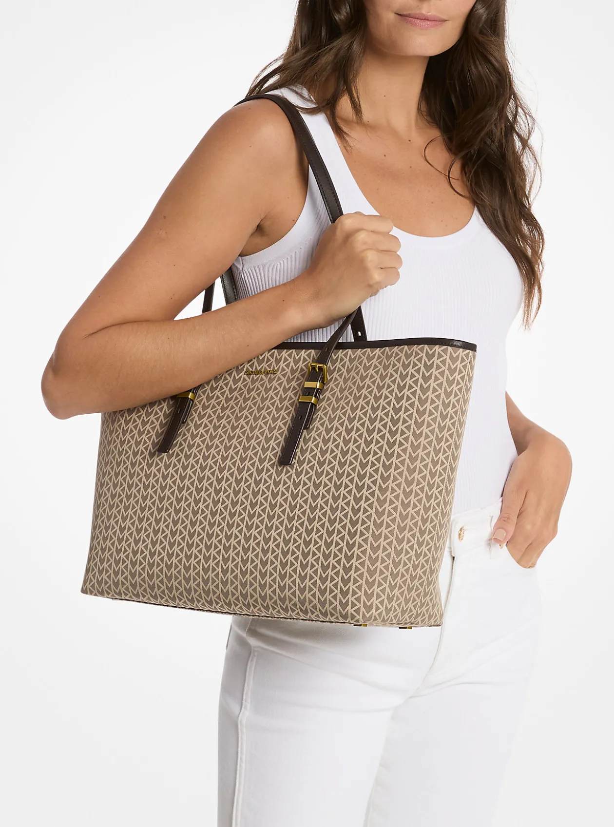 Mala tote com logótipo MK2000 em jacquard Quinn grande | Michael Kors [PT]