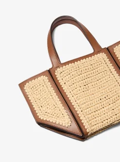 Mala tote em pele e palha tricotada à mão Jordi pequena | Michael Kors [PT]