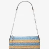 Pochette de corrente de elos em palha tricotada à mão às riscas Empire média | Michael Kors [PT]