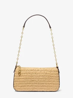 Pochette de corrente de elos em palha tricotada à mão Empire média | Michael Kors [PT]