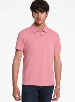 Polo com fecho de correr em piqué em mistura de algodão | Michael Kors [PT]