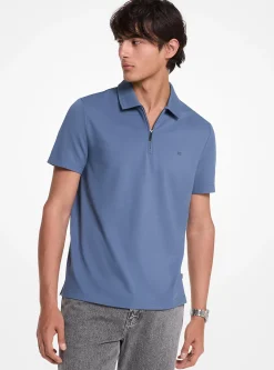 Polo com fecho de correr em piqué em mistura de algodão | Michael Kors [PT]