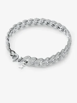 Pulseira achatada com incrustações em prata de lei banhada a metal precioso | Michael Kors [PT]