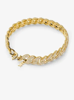 Pulseira achatada com incrustações em prata de lei banhada a metal precioso | Michael Kors [PT]