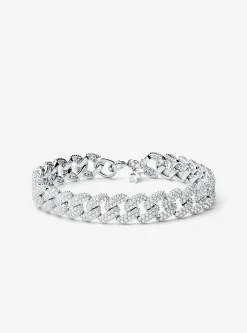 Pulseira achatada com incrustações em prata de lei banhada a metal precioso | Michael Kors [PT]