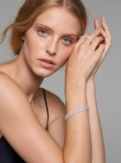 Pulseira achatada com incrustações em prata de lei banhada a metal precioso | Michael Kors [PT]