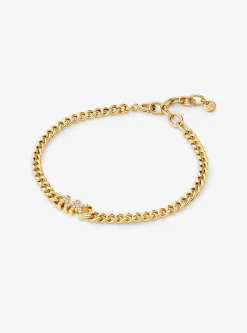 Pulseira de elos achatados com logótipo em prata de lei banhada em metal precioso | Michael Kors [PT]