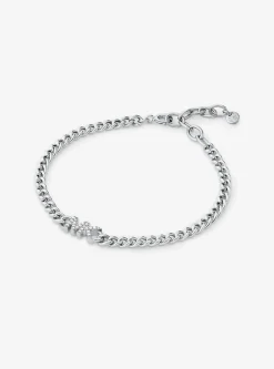 Pulseira de elos achatados com logótipo em prata de lei banhada em metal precioso | Michael Kors [PT]