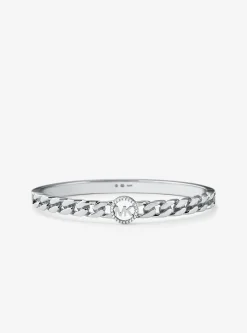 Pulseira rígida com elos achatados com logótipo e incrustações em prata de lei banhada a ouro de 14K | Michael Kors [PT]