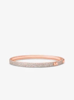 Pulseira rígida com logótipo e incrustações em prata de lei banhada a metal precioso | Michael Kors [PT]