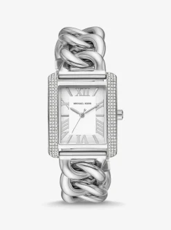 Relógio com elos achatados prateados incrustados Emery mini | Michael Kors [PT]