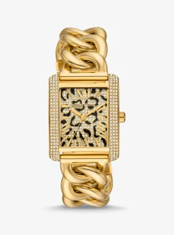 Relógio com elos achatados dourados incrustados Emery Animal mini | Michael Kors [PT]