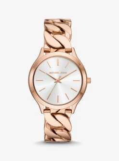 Relógio com elos achatados dourado-rosa justo Runway | Michael Kors [PT]