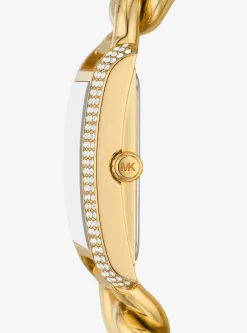 Relógio com elos achatados dourados incrustados Emery Animal mini | Michael Kors [PT]