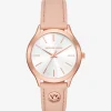 Relógio em pele e dourado-rosa justo Runway | Michael Kors [PT]