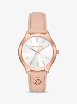 Relógio em pele e dourado-rosa justo Runway | Michael Kors [PT]
