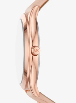 Relógio em pele e dourado-rosa justo Runway | Michael Kors [PT]