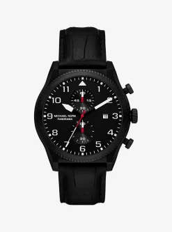 Relógio em preto e pele com motivo de crocodilo em relevo Panorama de tamanho grande | Michael Kors [PT]