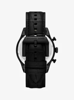 Relógio em preto e pele com motivo de crocodilo em relevo Panorama de tamanho grande | Michael Kors [PT]