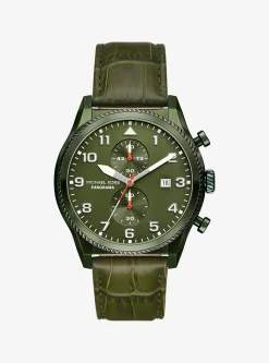 Relógio em verde-oliva e pele com motivo de crocodilo em relevo Panorama de tamanho grande | Michael Kors [PT]