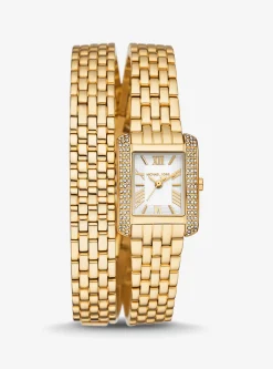 Relógio Emery dourado com incrustrações e bracelete dupla de tamaho pequeno | Michael Kors [PT]