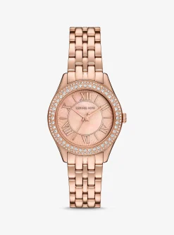 Relógio Harlowe dourado-rosa com incrustações de tamamho mini | Michael Kors [PT]