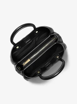 Satchel em pele com logótipo exclusivo Flora média | Michael Kors [PT]