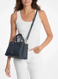 Satchel em pele com logótipo exclusivo Flora média | Michael Kors [PT]