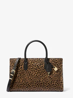Satchel em pelo de bezerro com estampado de leopardo Scarlett média | Michael Kors [PT]
