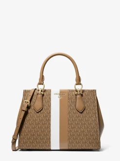 Satchel às riscas com logótipo Marilyn média | Michael Kors [PT]
