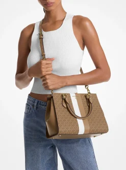 Satchel às riscas com logótipo Marilyn média | Michael Kors [PT]