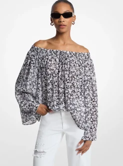 Top de ombros descobertos em Georgette com padrão floral | Michael Kors [PT]