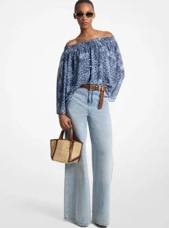 Top de ombros descobertos em Georgette com padrão floral e efeito tingido | Michael Kors [PT]