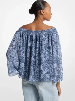 Top de ombros descobertos em Georgette com padrão floral e efeito tingido | Michael Kors [PT]