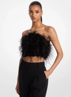 Top tubo em crepe adornado com penas | Michael Kors [PT]