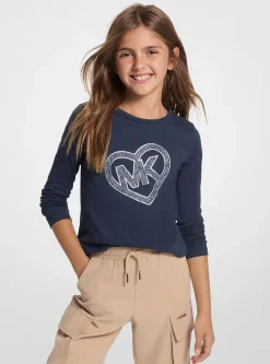 T-shirt de manga comprida com coração com logótipo e tachas | Michael Kors [PT]