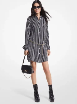 Vestido camiseiro com cinto em georgette às riscas | Michael Kors [PT]