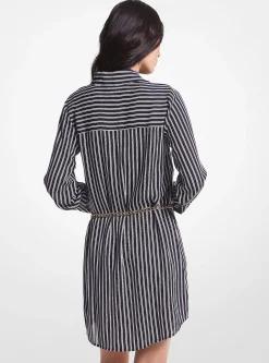 Vestido camiseiro com cinto em georgette às riscas | Michael Kors [PT]