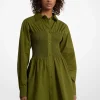 Vestido camiseiro franzido em popelina de algodão elástico | Michael Kors [PT]