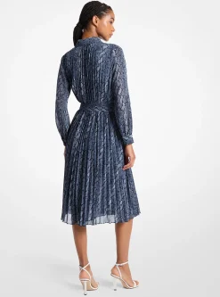 Vestido camiseiro plissado em georgette com estampado de cobra | Michael Kors [PT]