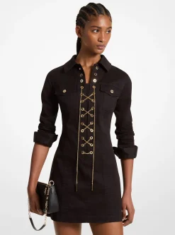 Vestido com cordões em algodão orgânico elástico | Michael Kors [PT]