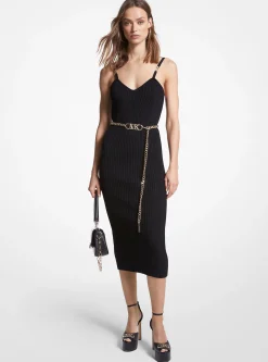 Vestido com corpete e cinto de viscose elástica canelada | Michael Kors [PT]