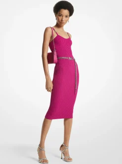 Vestido com corpete e cinto de viscose elástica canelada | Michael Kors [PT]