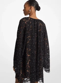Vestido de decote em V em renda floral entrançada com tachas | Michael Kors [PT]