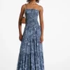 Vestido franzido em camadas em georgette com estampado floral | Michael Kors [PT]