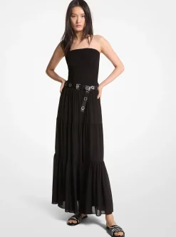 Vestido maxi em georgette franzido em camadas | Michael Kors [PT]