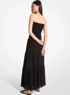 Vestido maxi em georgette franzido em camadas | Michael Kors [PT]