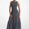 Vestido maxi franzido em georgette com padrão floral | Michael Kors [PT]
