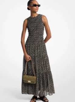 Vestido maxi franzido em georgette com padrão floral | Michael Kors [PT]
