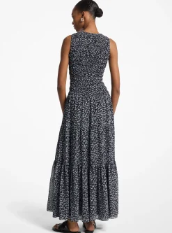 Vestido maxi franzido em georgette com padrão floral | Michael Kors [PT]